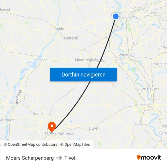 Moers Scherpenberg to Tivoli map