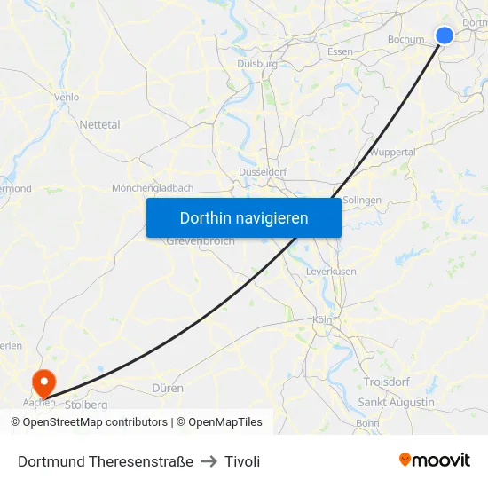 Dortmund Theresenstraße to Tivoli map