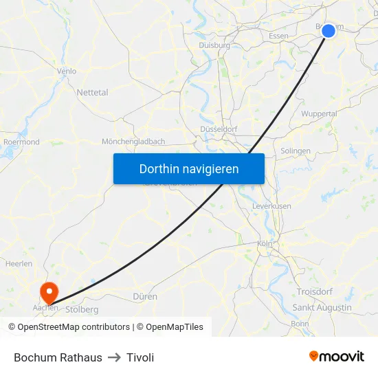 Bochum Rathaus to Tivoli map