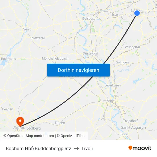 Bochum Hbf/Buddenbergplatz to Tivoli map