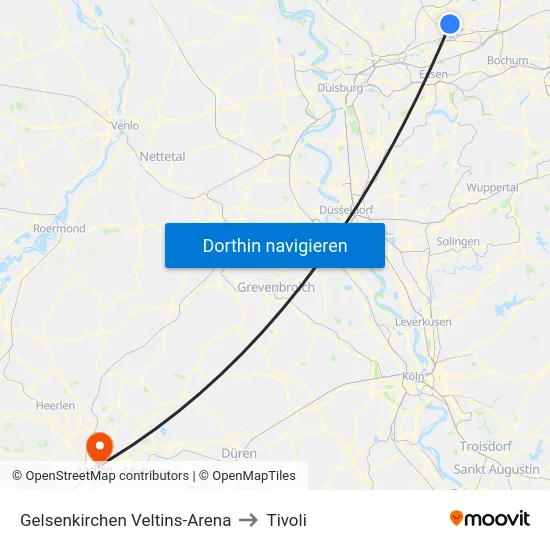 Gelsenkirchen Veltins-Arena to Tivoli map