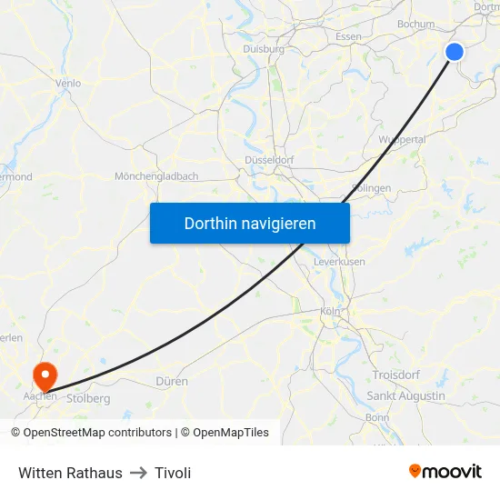Witten Rathaus to Tivoli map