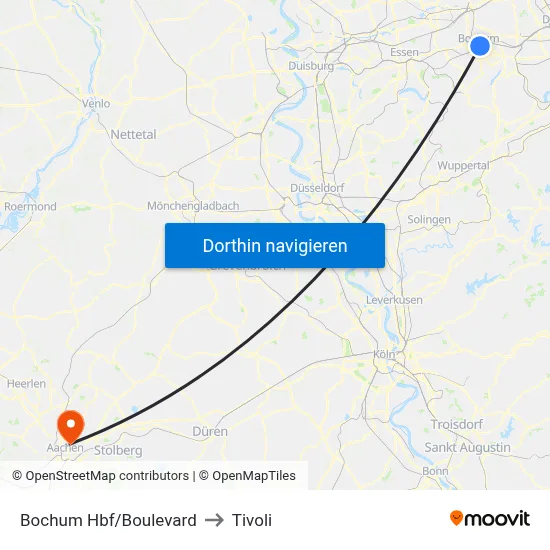 Bochum Hbf/Boulevard to Tivoli map