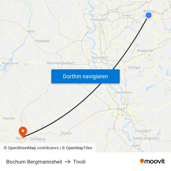 Bochum Bergmannsheil to Tivoli map