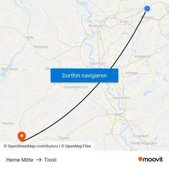 Herne Mitte to Tivoli map
