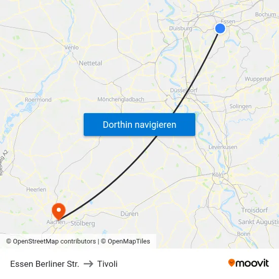 Essen Berliner Str. to Tivoli map
