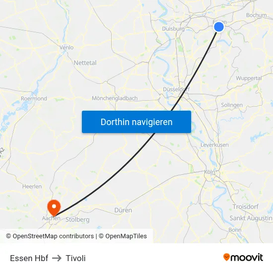 Essen Hbf to Tivoli map