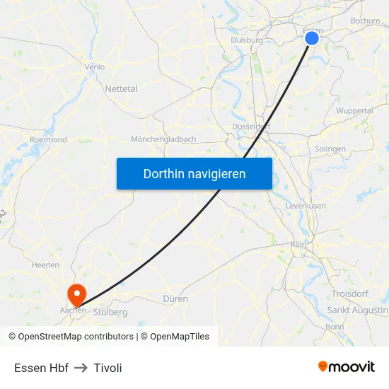 Essen Hbf to Tivoli map