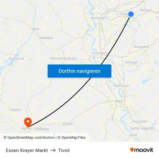 Essen Krayer Markt to Tivoli map