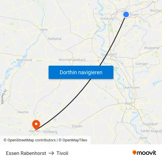 Essen Rabenhorst to Tivoli map