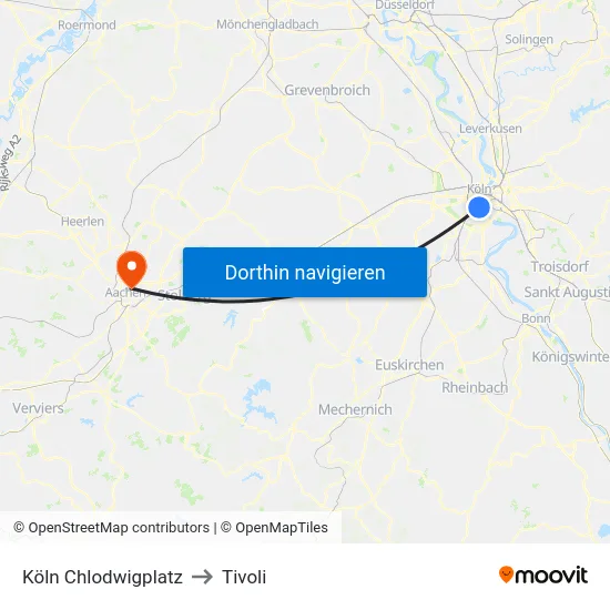 Köln Chlodwigplatz to Tivoli map