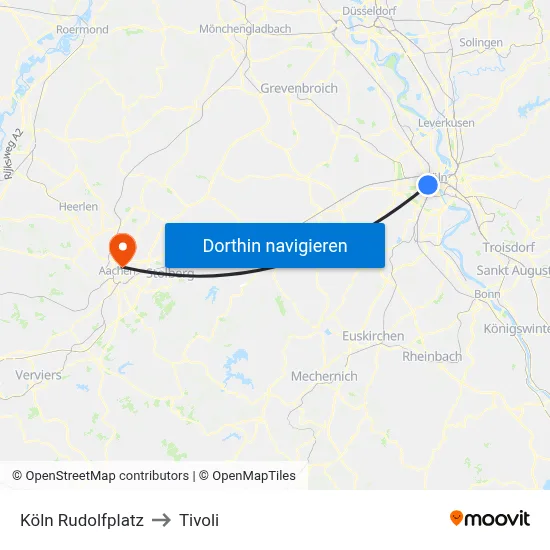 Köln Rudolfplatz to Tivoli map