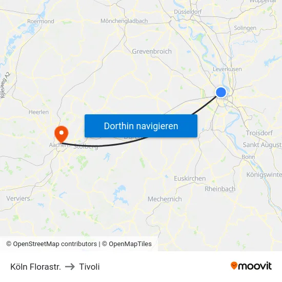 Köln Florastr. to Tivoli map