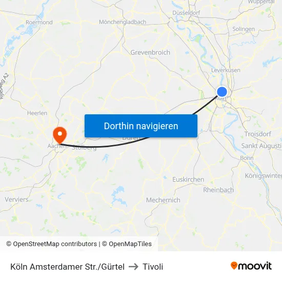 Köln Amsterdamer Str./Gürtel to Tivoli map