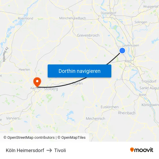Köln Heimersdorf to Tivoli map