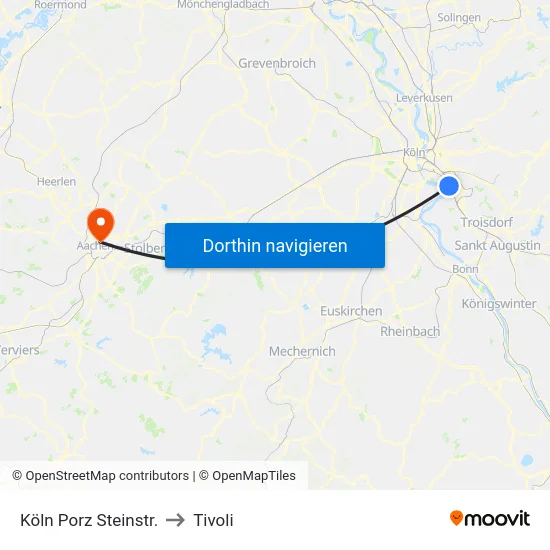 Köln Porz Steinstr. to Tivoli map
