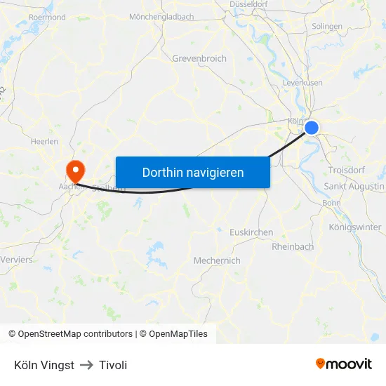 Köln Vingst to Tivoli map