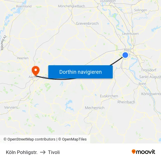 Köln Pohligstr. to Tivoli map