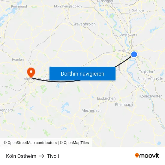 Köln Ostheim to Tivoli map