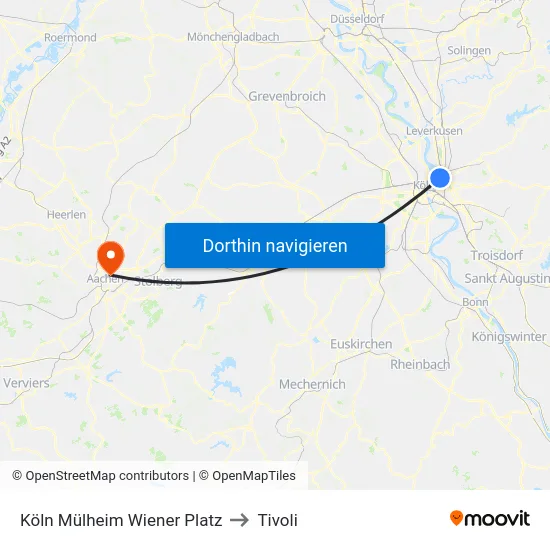 Köln Mülheim Wiener Platz to Tivoli map