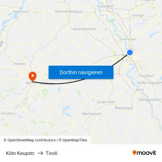 Köln Keupstr. to Tivoli map
