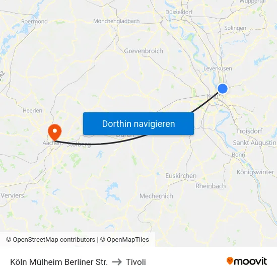 Köln Mülheim Berliner Str. to Tivoli map