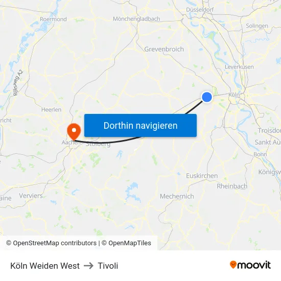 Köln Weiden West to Tivoli map