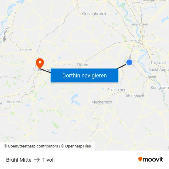 Brühl Mitte to Tivoli map