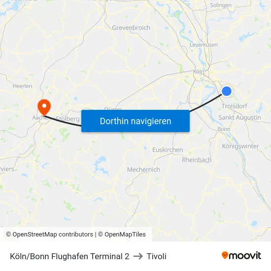 Köln/Bonn Flughafen Terminal 2 to Tivoli map