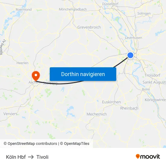 Köln Hbf to Tivoli map