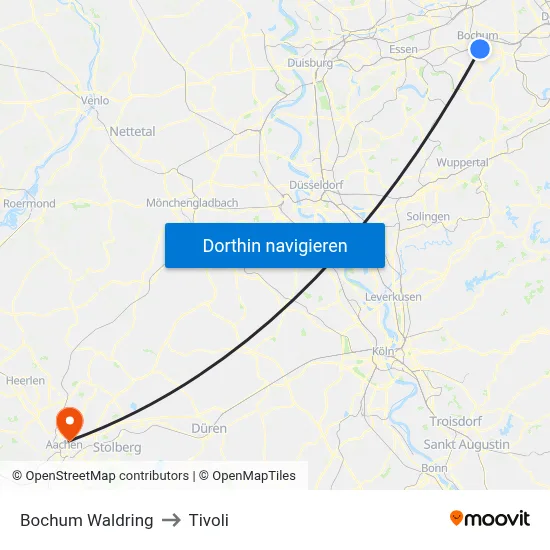 Bochum Waldring to Tivoli map