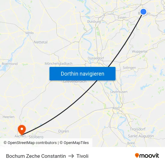 Bochum Zeche Constantin to Tivoli map