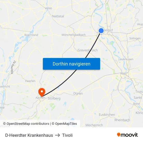 D-Heerdter Krankenhaus to Tivoli map
