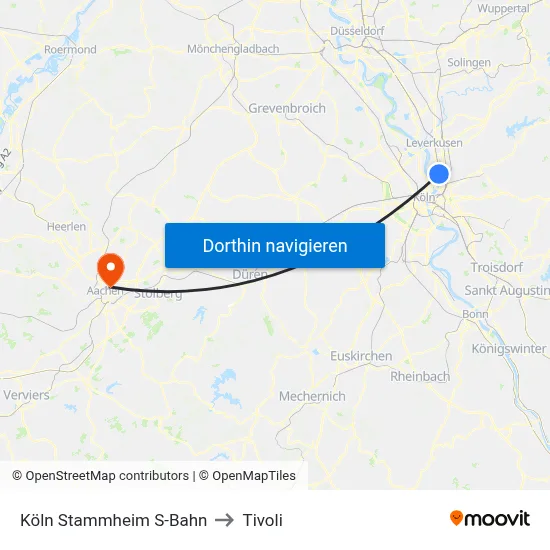 Köln Stammheim S-Bahn to Tivoli map
