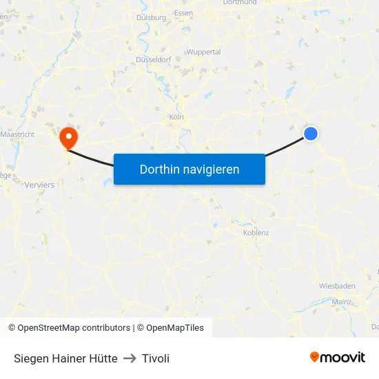 Siegen Hainer Hütte to Tivoli map