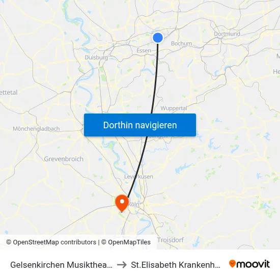 Gelsenkirchen Musiktheater to St.Elisabeth Krankenhaus map