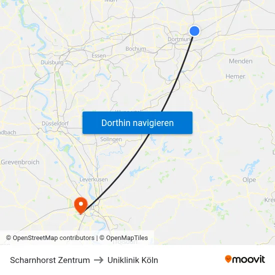 Scharnhorst Zentrum to Uniklinik Köln map