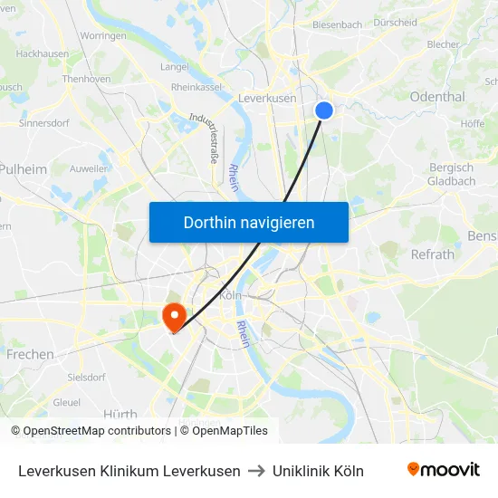 Leverkusen Klinikum Leverkusen to Uniklinik Köln map