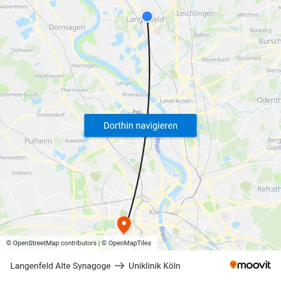Langenfeld Alte Synagoge to Uniklinik Köln map