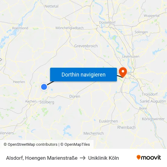 Alsdorf, Hoengen Marienstraße to Uniklinik Köln map