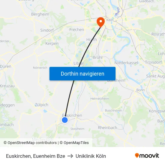 Euskirchen, Euenheim Bze to Uniklinik Köln map