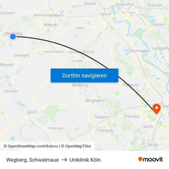 Wegberg, Schwalmaue to Uniklinik Köln map