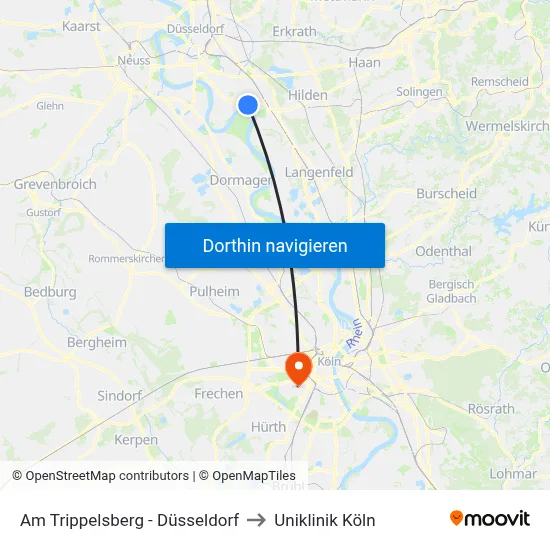 Am Trippelsberg - Düsseldorf to Uniklinik Köln map