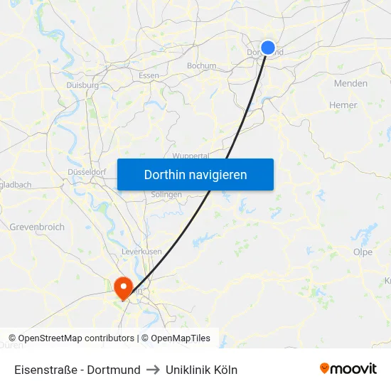 Eisenstraße - Dortmund to Uniklinik Köln map