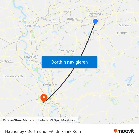 Hacheney - Dortmund to Uniklinik Köln map
