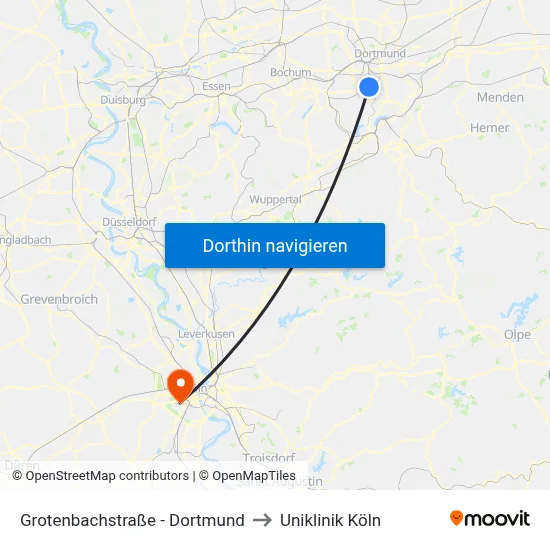 Grotenbachstraße - Dortmund to Uniklinik Köln map