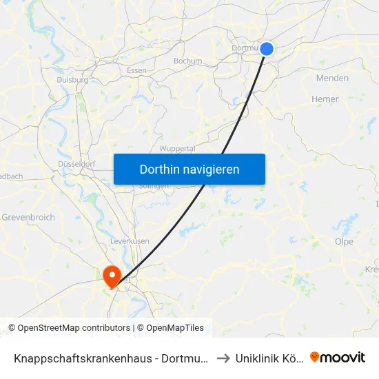 Knappschaftskrankenhaus - Dortmund to Uniklinik Köln map