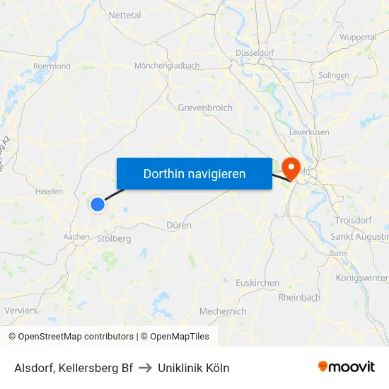 Alsdorf, Kellersberg Bf to Uniklinik Köln map