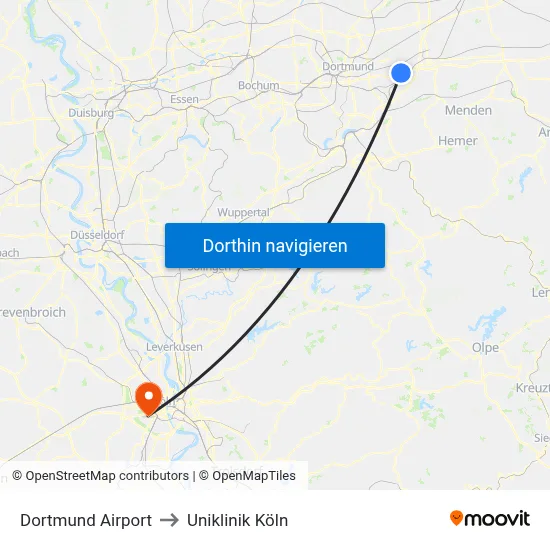 Dortmund Airport to Uniklinik Köln map