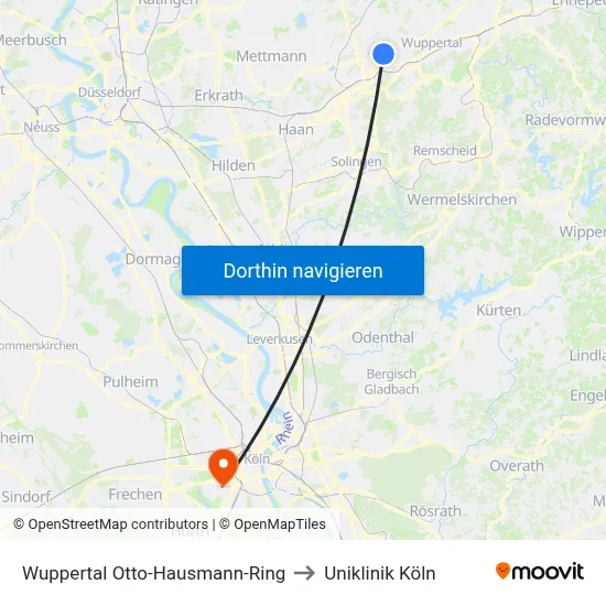 Wuppertal Otto-Hausmann-Ring to Uniklinik Köln map